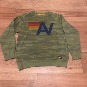 Aviator Nation Green Camouflage Crewneck with Logo